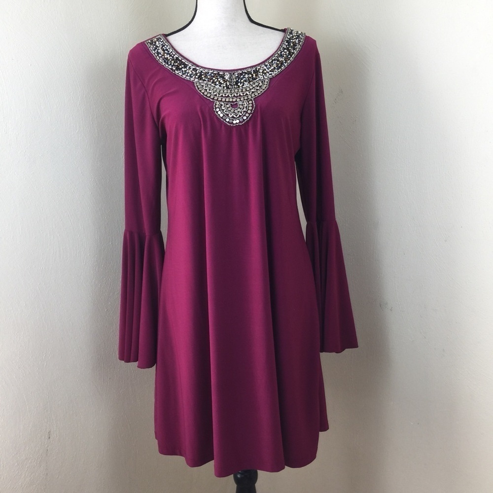 Haani Dress. Beaded Neckline. Burgundy. Sz L. - Picture 7 of 7